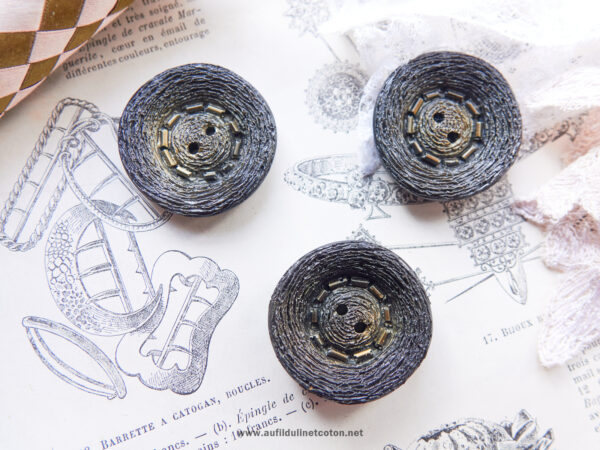 Grand bouton coupelle de parurier, de couleur gris foncé pour manteau