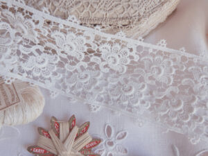 Élégante dentelle mécanique d’entre-deux en coton blanc