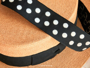 Ancien ruban gros-grain satiné à gros pois, noir & blanc en 40mm